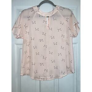 Sweet Rain Cat Pink Keyhole Short Sleeve Frill Top - size  S